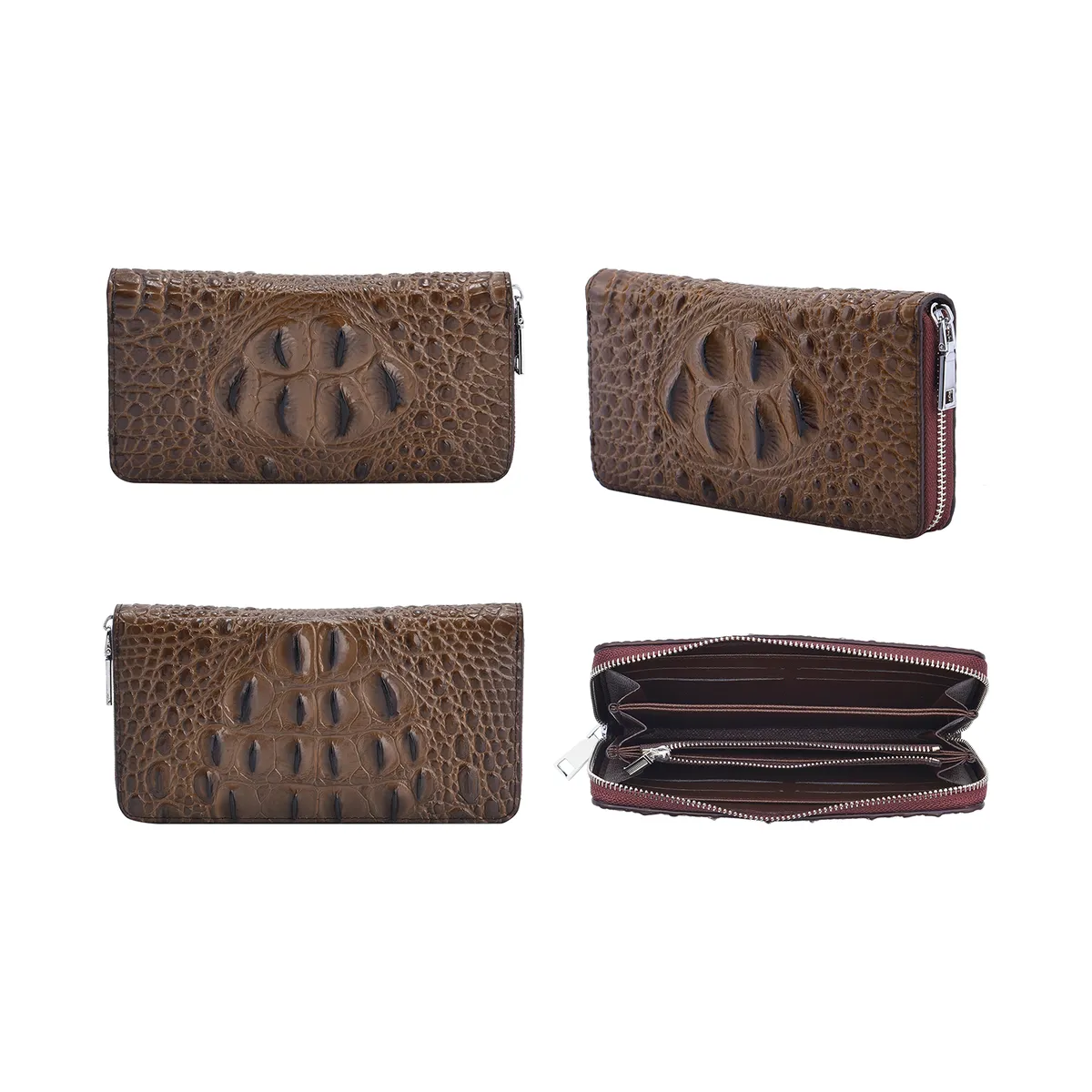3D Embossed Genuine Leather Wallet With Single Zipped