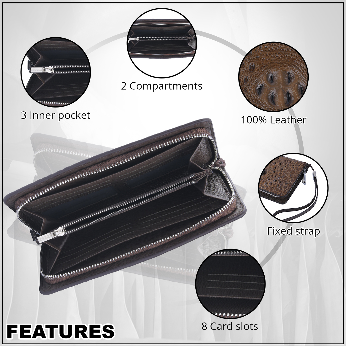 3d Embossed Leather Wristlet