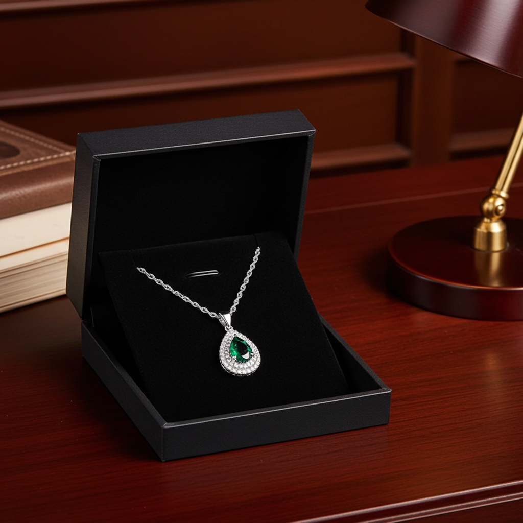 Enchanting Green Quartz & Simulated Diamond Double Halo Necklace