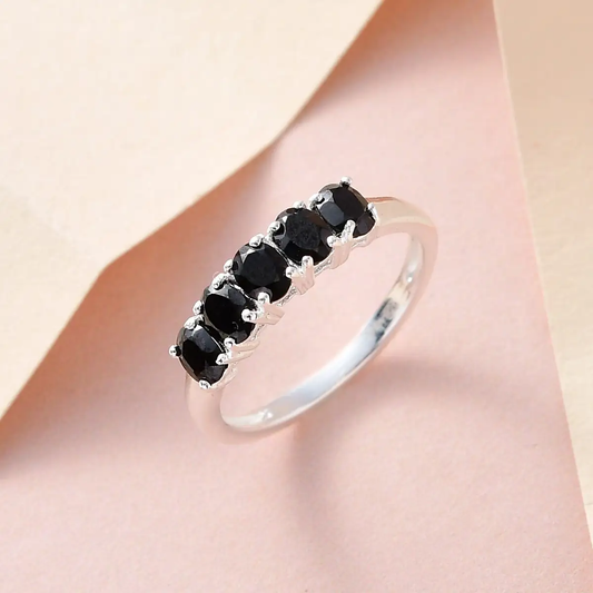 5 Stone Thai Black Spinel Ring
