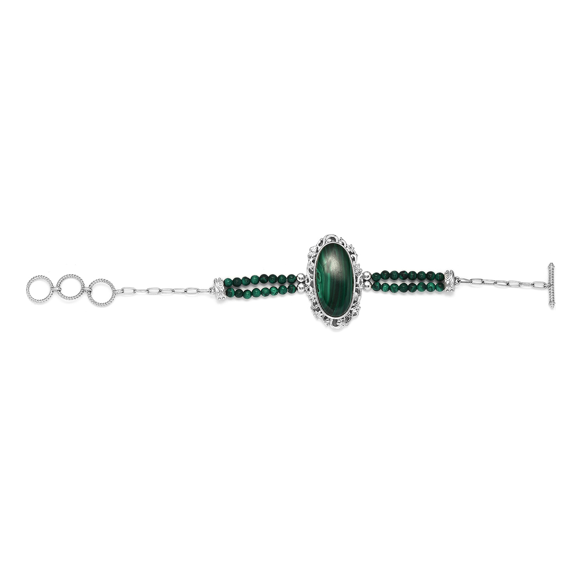 African Malachite Clasp Bracelet in Platinum