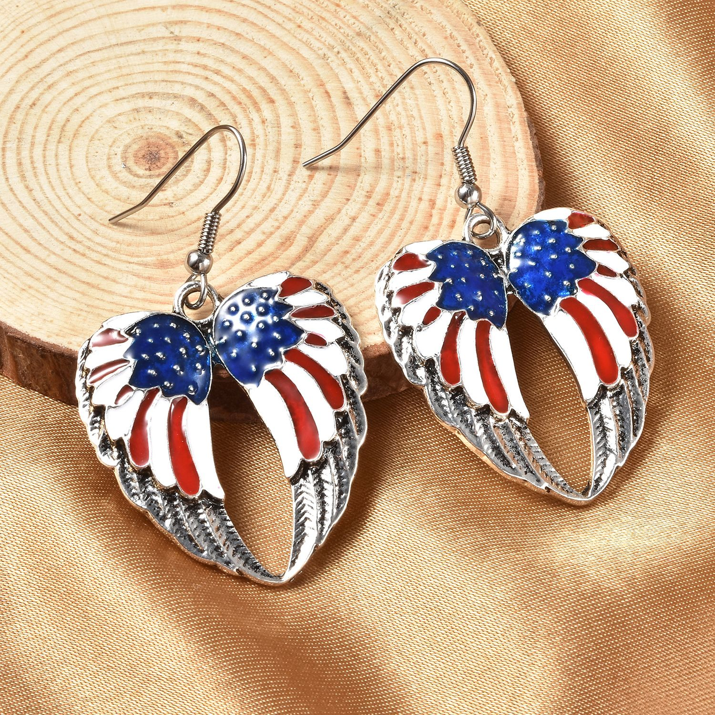 American Flag Wing Heart Earrings