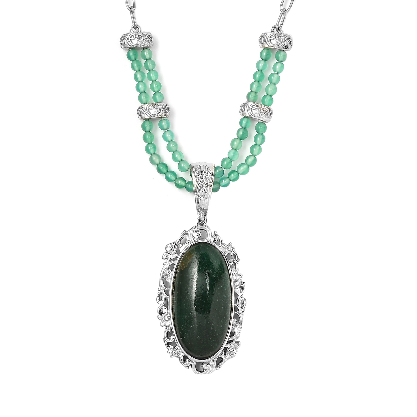 Green Aventurine and Green Onyx Paper Clip Necklace