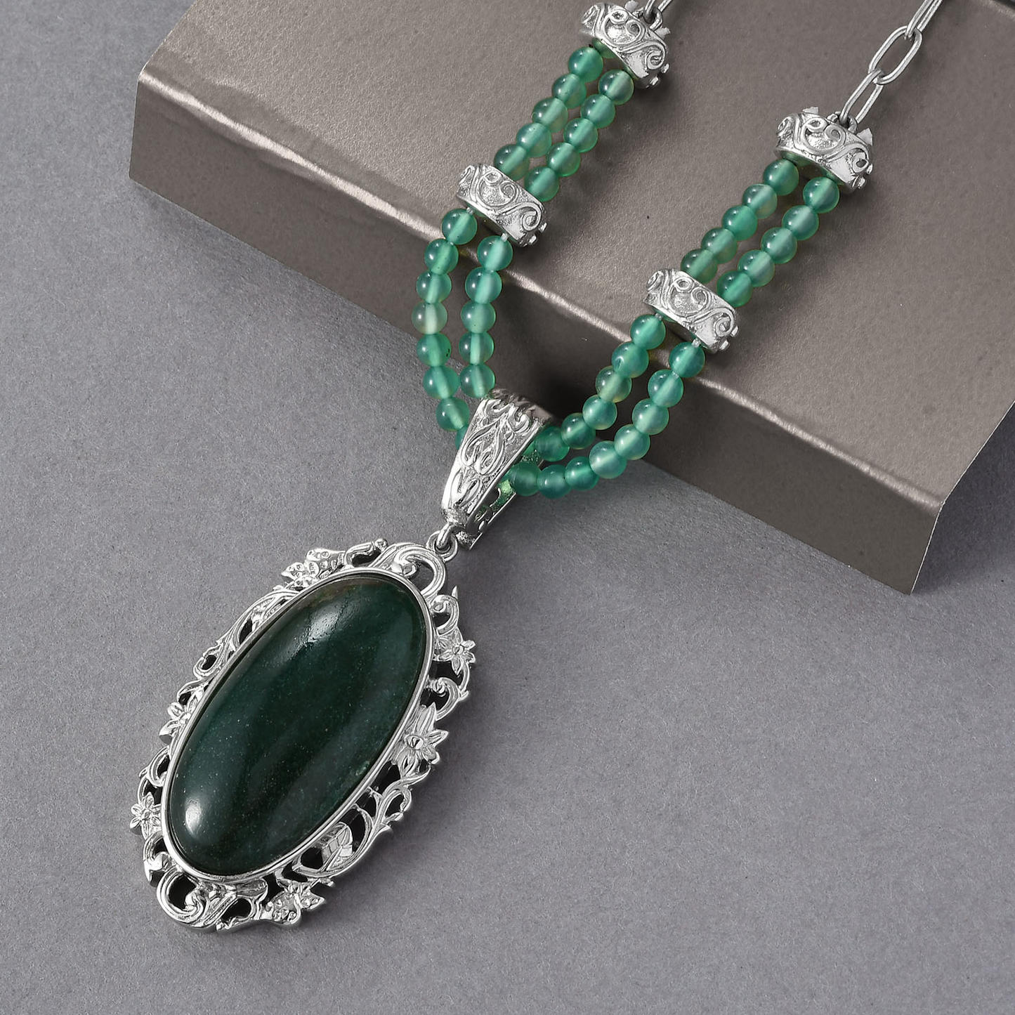 Green Aventurine and Green Onyx Paper Clip Necklace