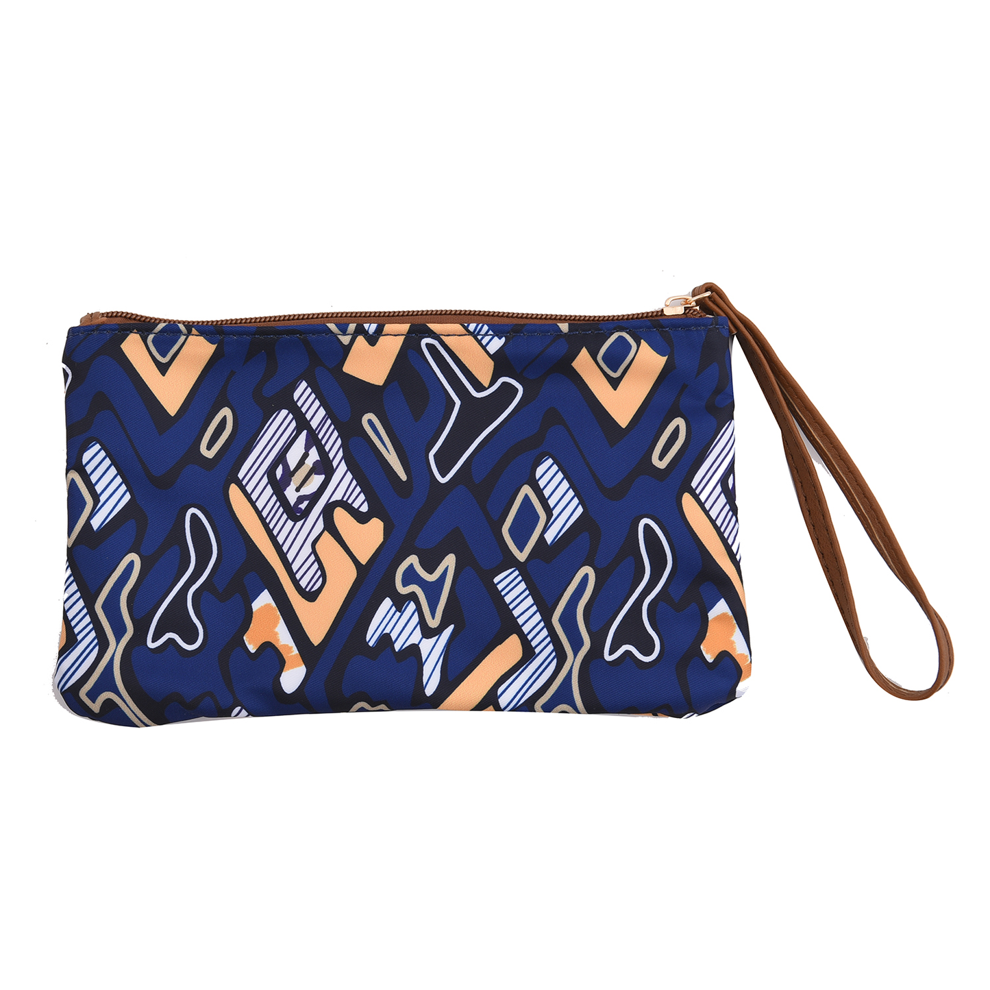 Brown and Blue Faux Leather Tote Bag and Clutch