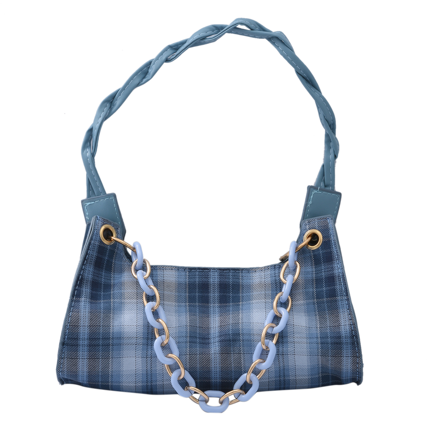Check Pattern Faux Leather Mini Handbag with Handle Drop and Shoulder Strap