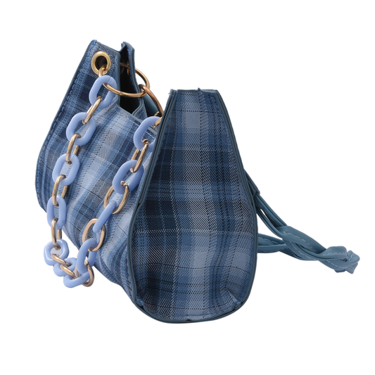 Check Pattern Faux Leather Mini Handbag with Handle Drop and Shoulder Strap