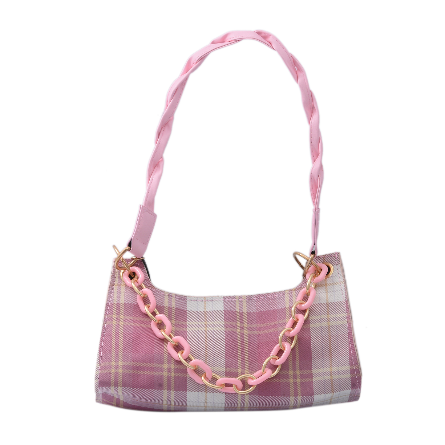 Check Pattern Faux Leather Mini Handbag with Handle Drop and Shoulder Strap