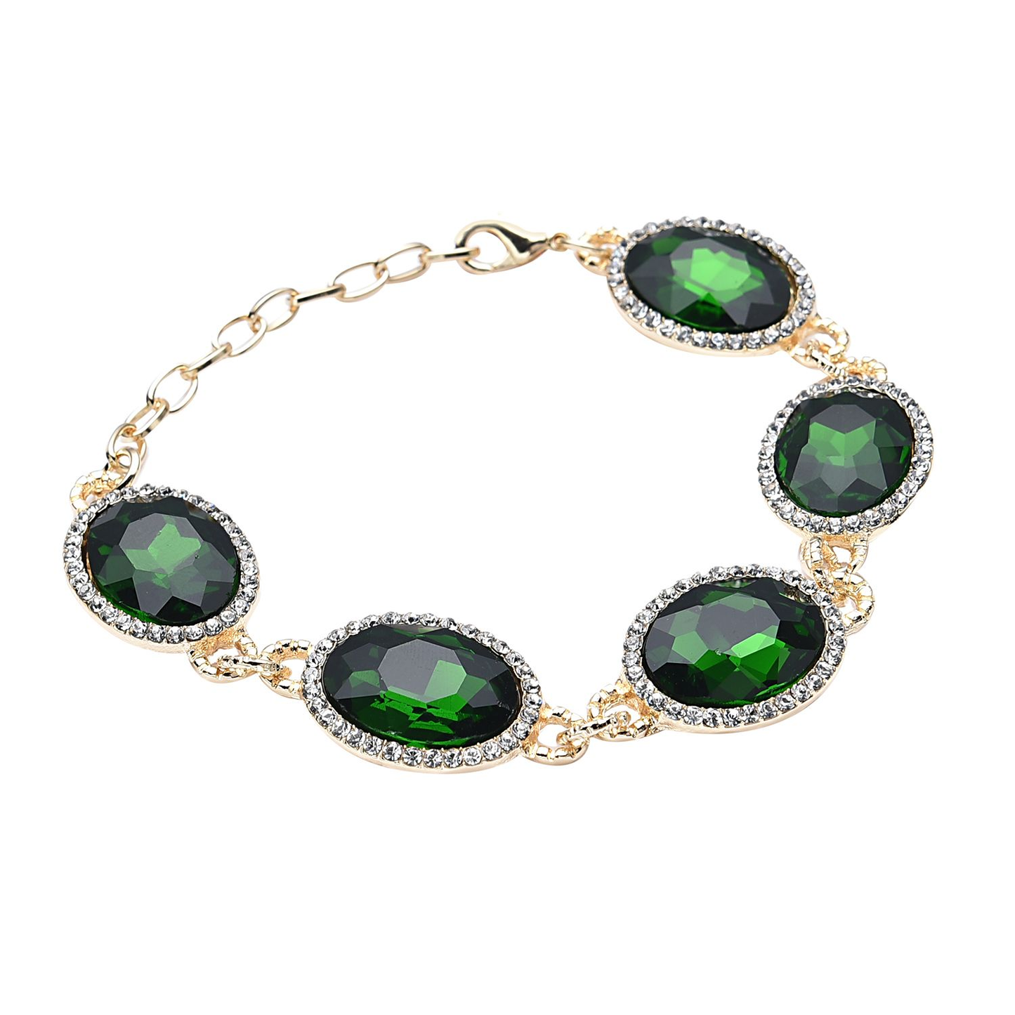 Simulated Diopside and Austrian Crystal Link Bracelet (7.0-9.0In) and Earrings