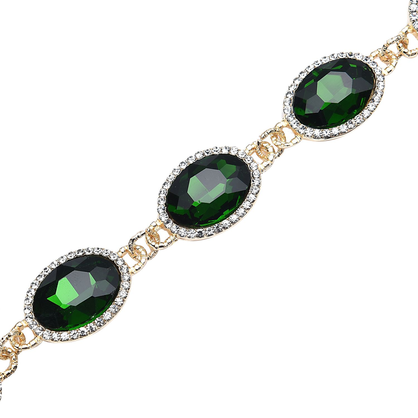 Simulated Diopside and Austrian Crystal Link Bracelet (7.0-9.0In) and Earrings