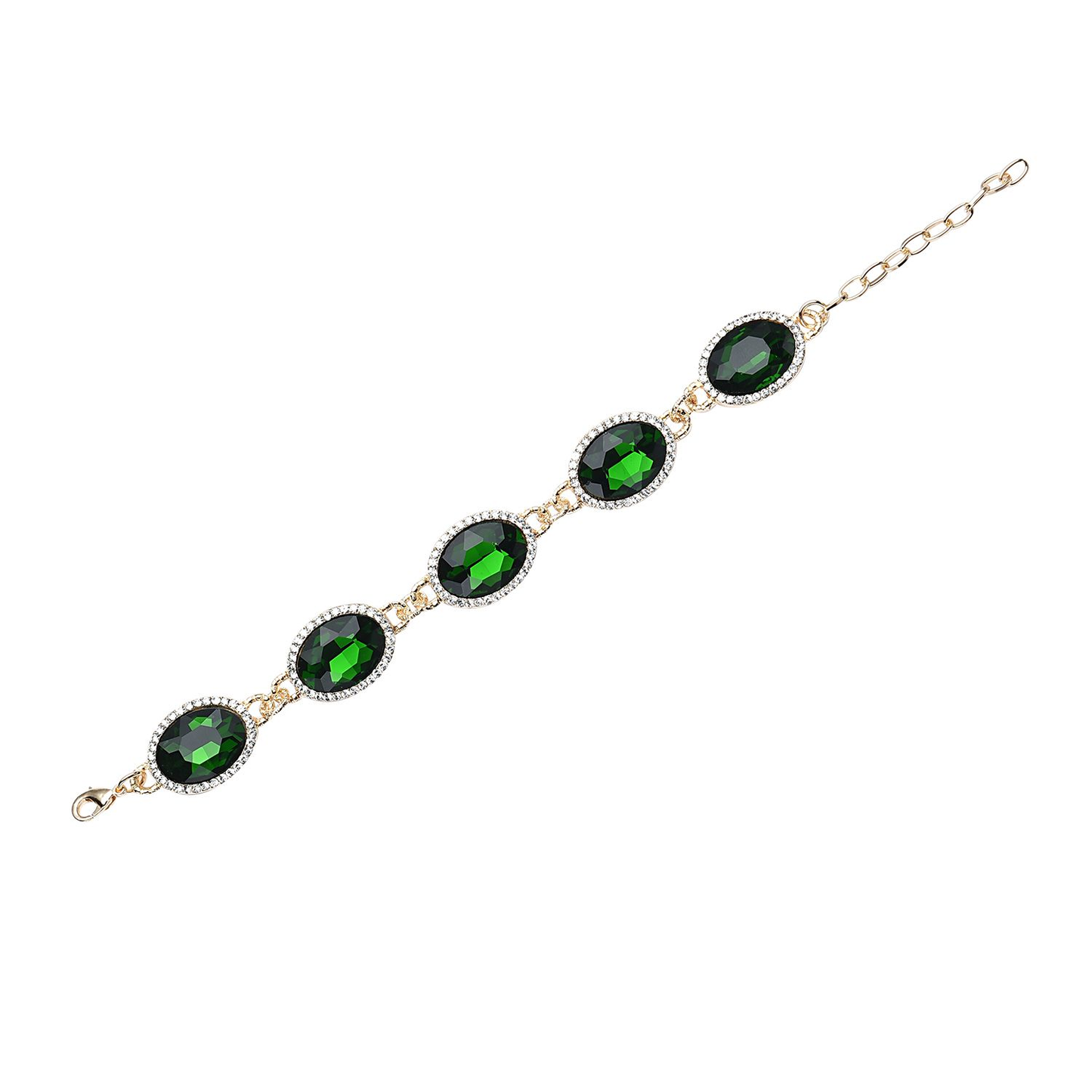 Simulated Diopside and Austrian Crystal Link Bracelet (7.0-9.0In) and Earrings