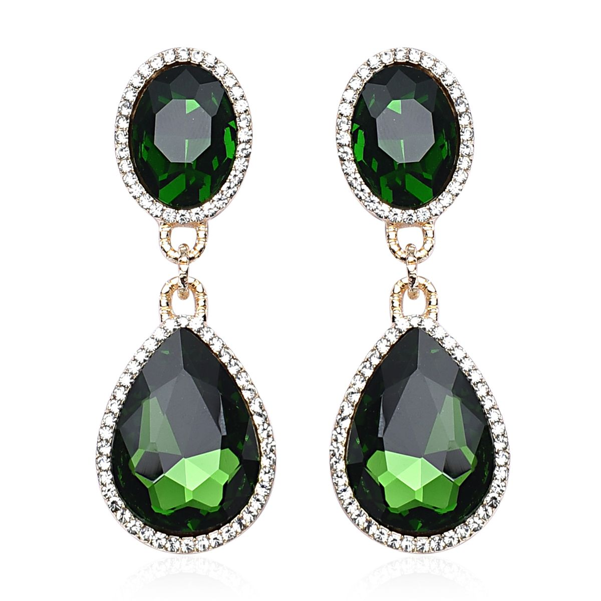 Simulated Diopside and Austrian Crystal Link Bracelet (7.0-9.0In) and Earrings