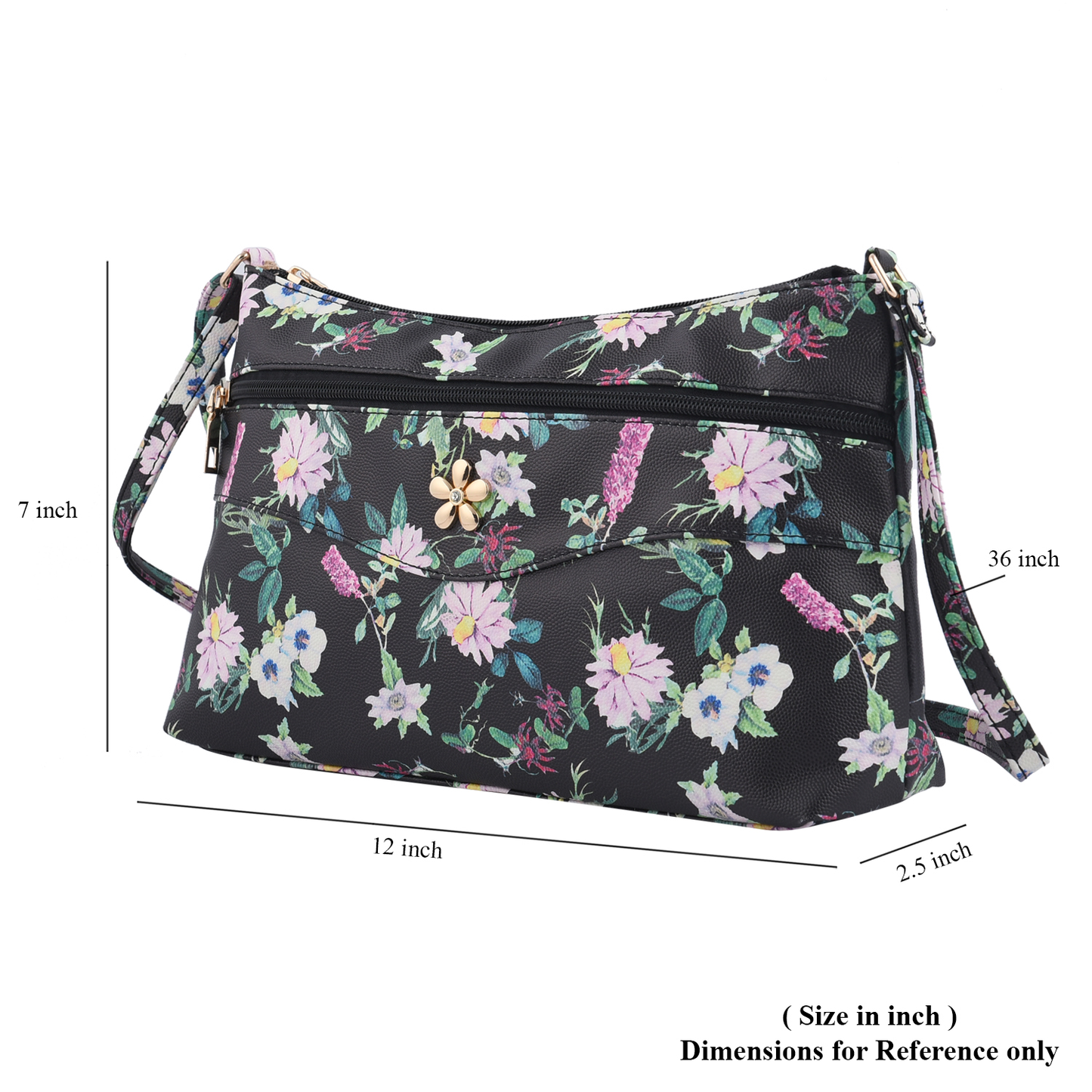 Faux Leather Crossbody Bag with Metal Flower