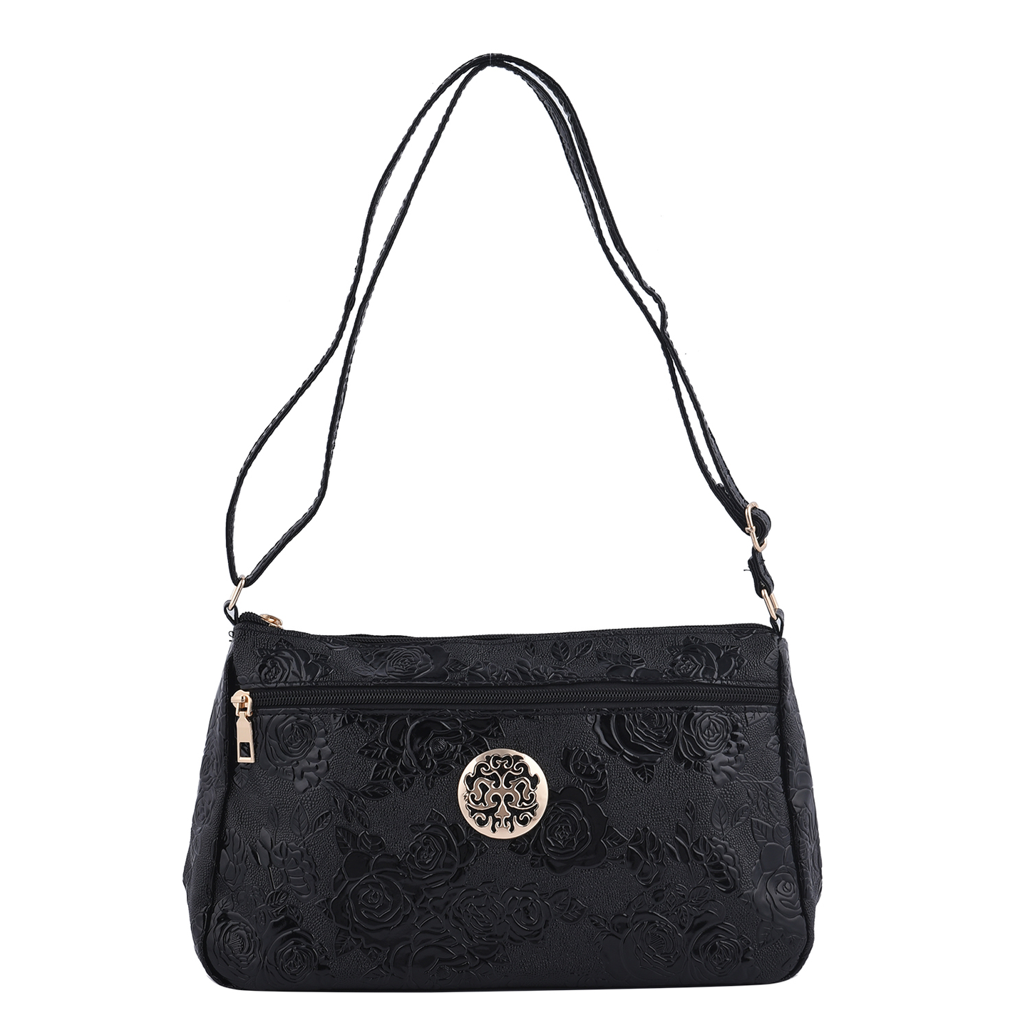 Rose Embossed Faux Leather Crossbody Bag