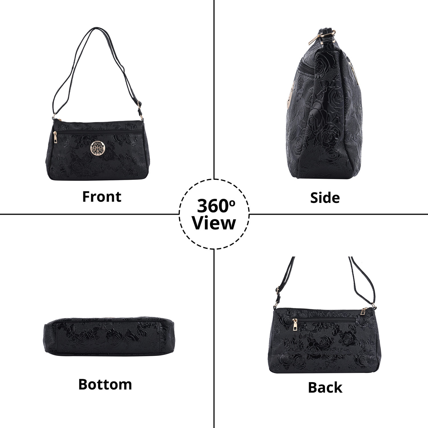 Rose Embossed Faux Leather Crossbody Bag