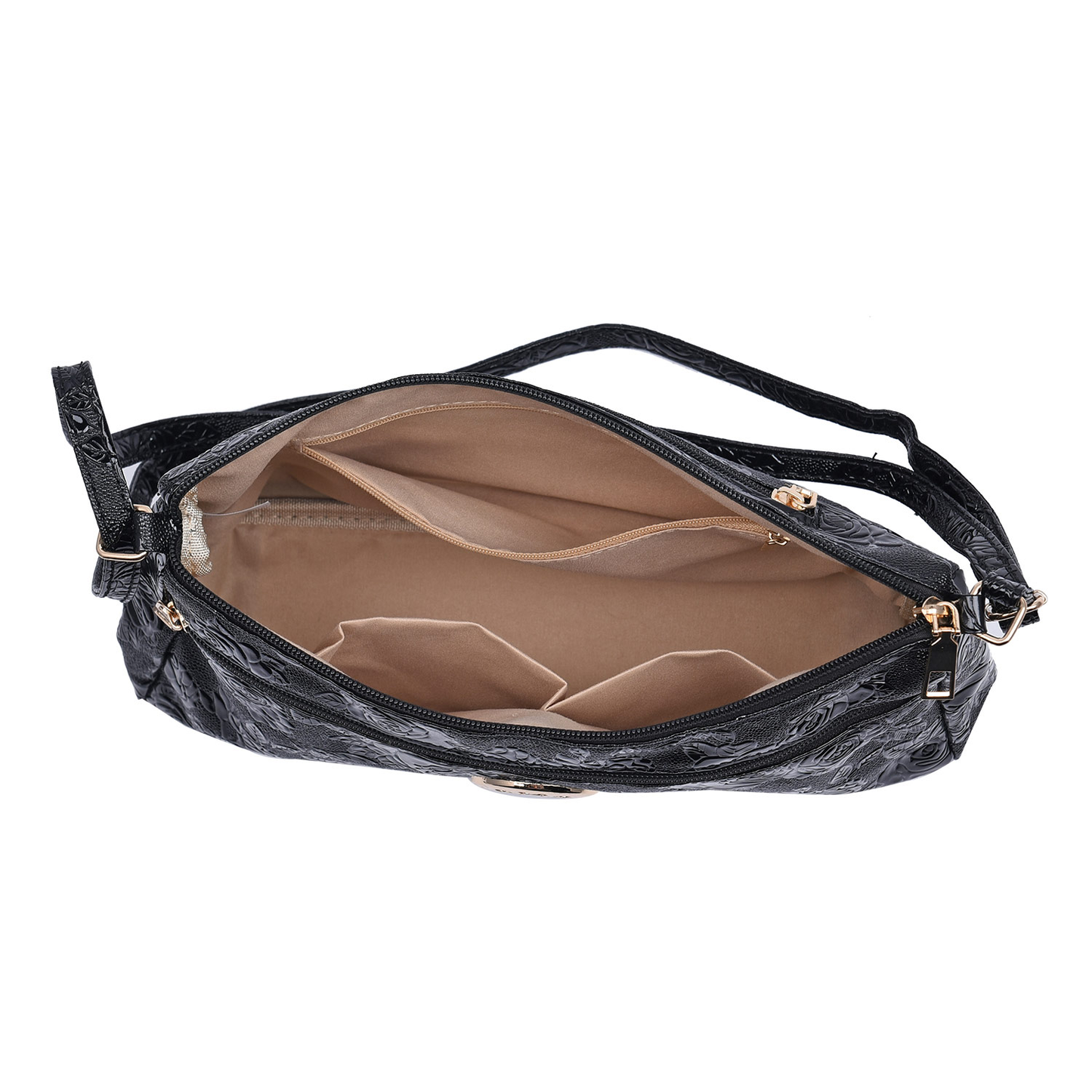 Rose Embossed Faux Leather Crossbody Bag