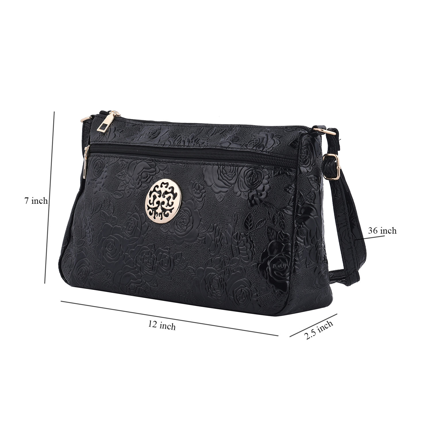 Rose Embossed Faux Leather Crossbody Bag