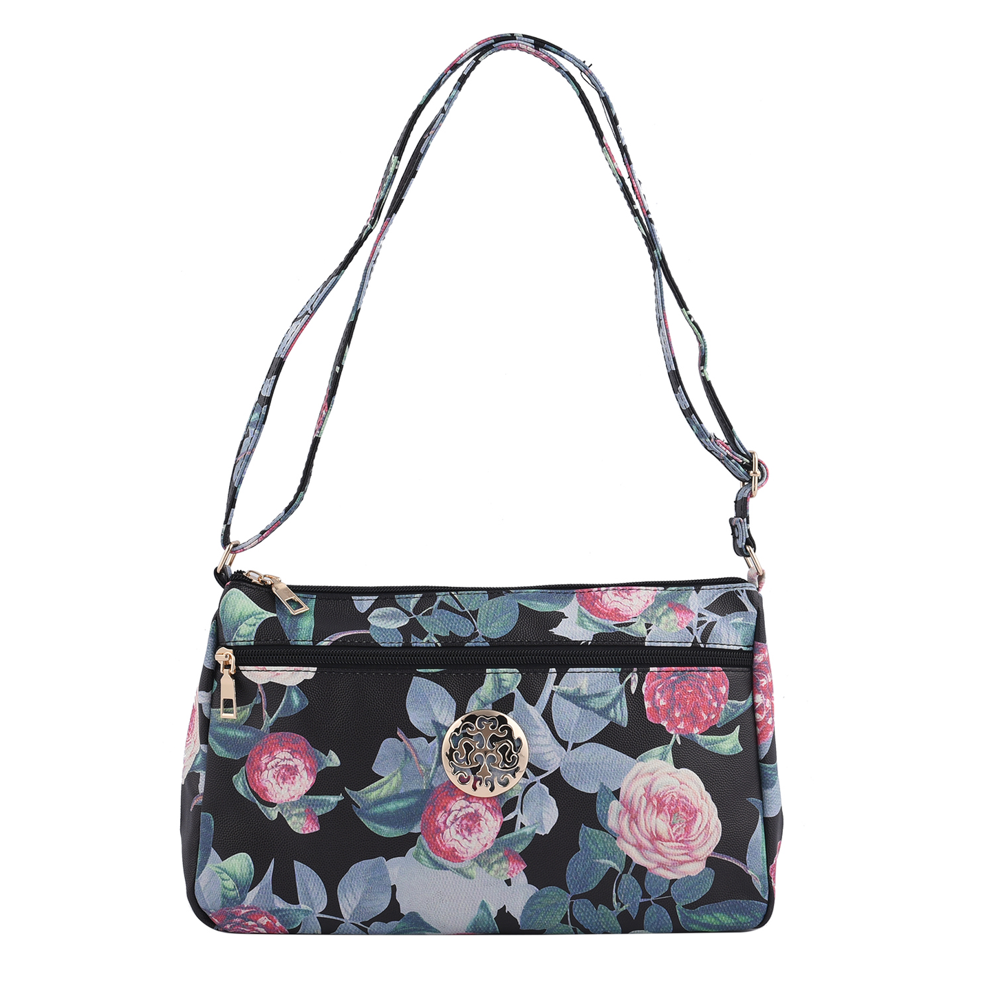 Rose Embossed Faux Leather Crossbody Bag
