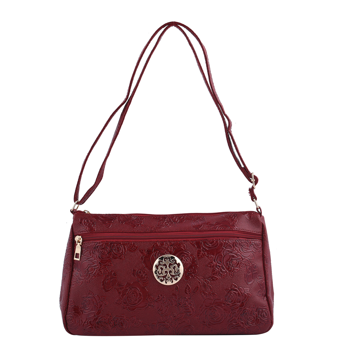 Rose Embossed Faux Leather Crossbody Bag