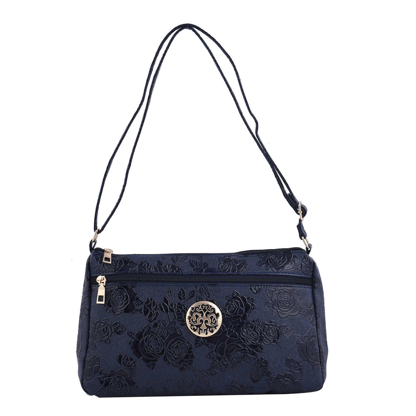 Rose Embossed Faux Leather Crossbody Bag