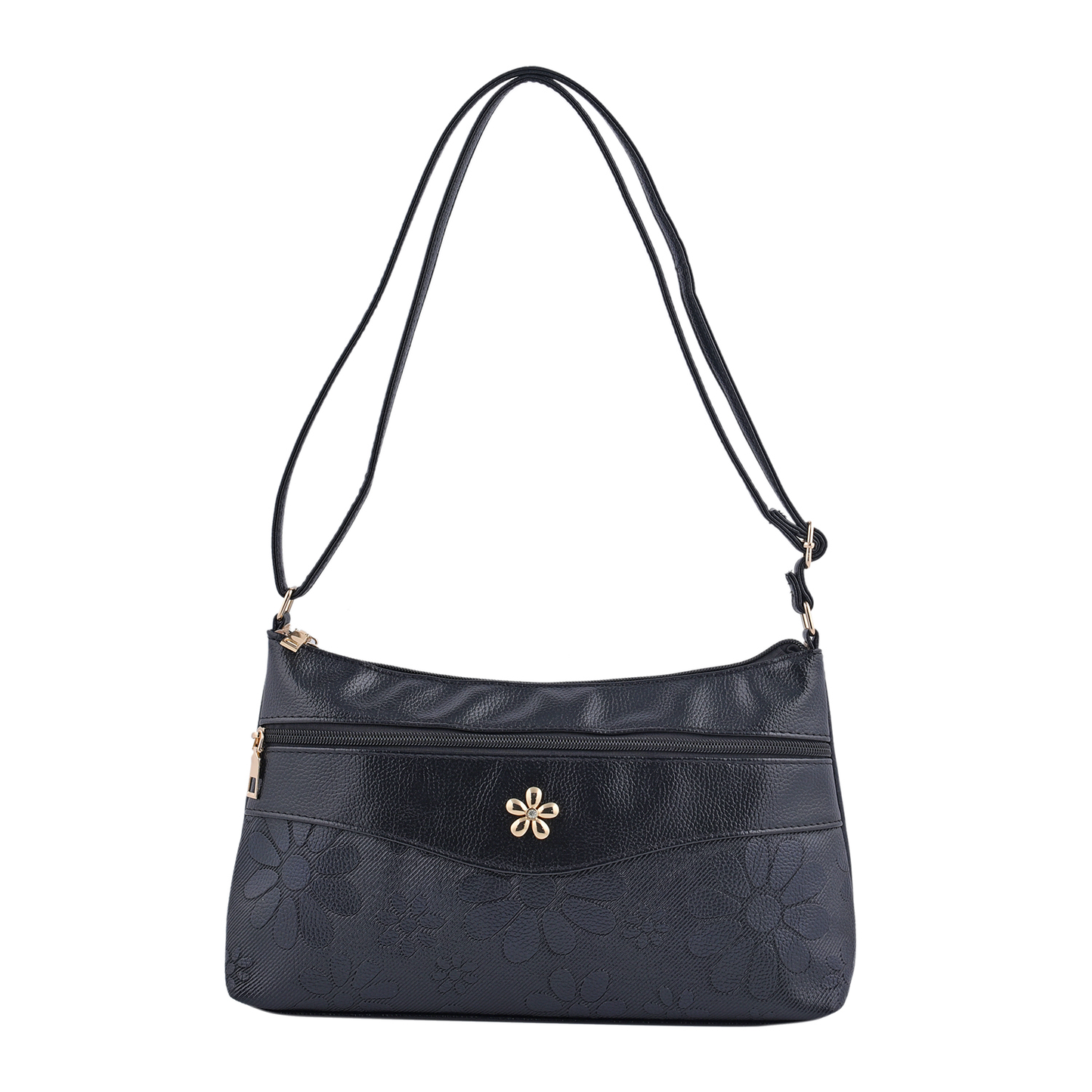 Faux Leather Crossbody Bag with Metal Flower