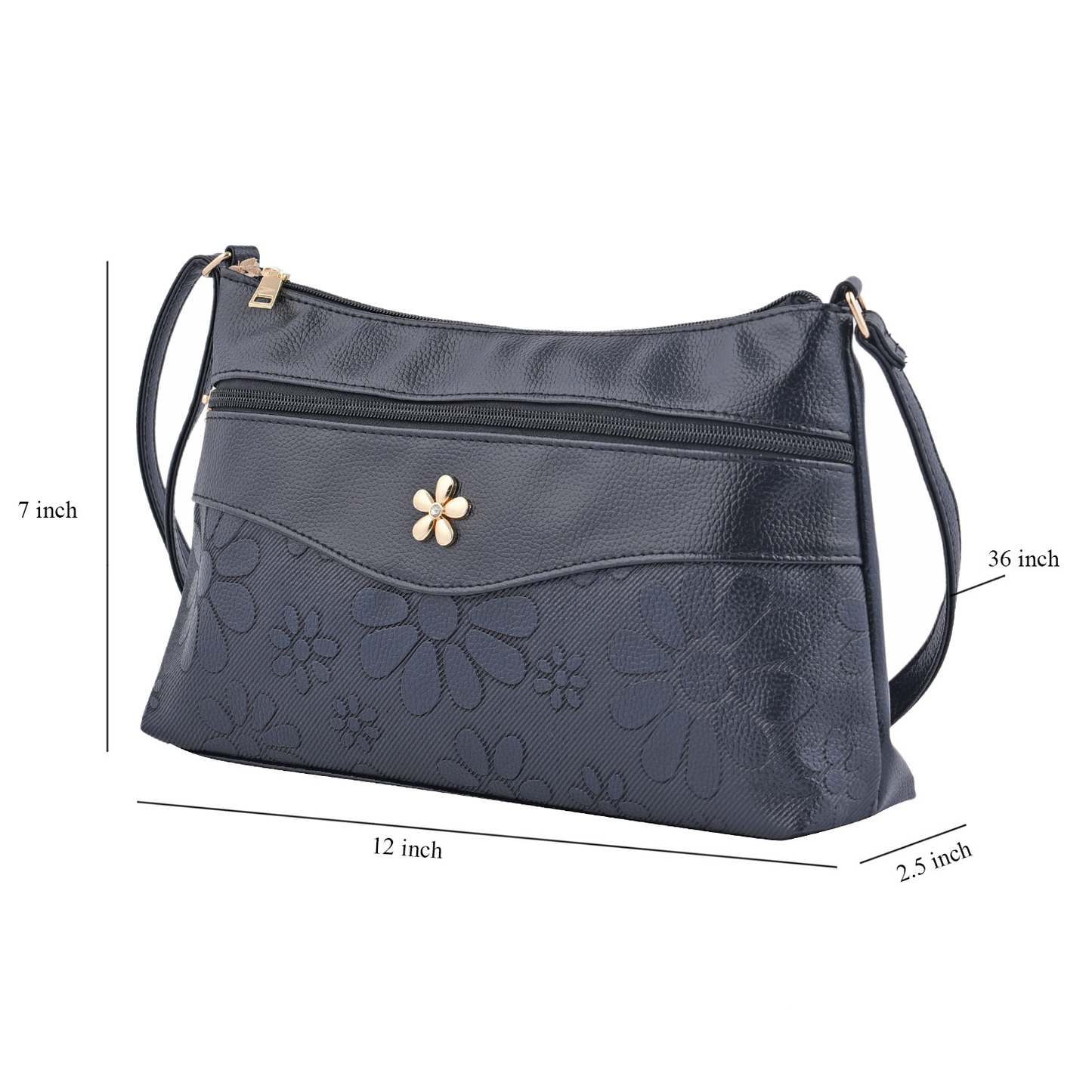Faux Leather Crossbody Bag with Metal Flower