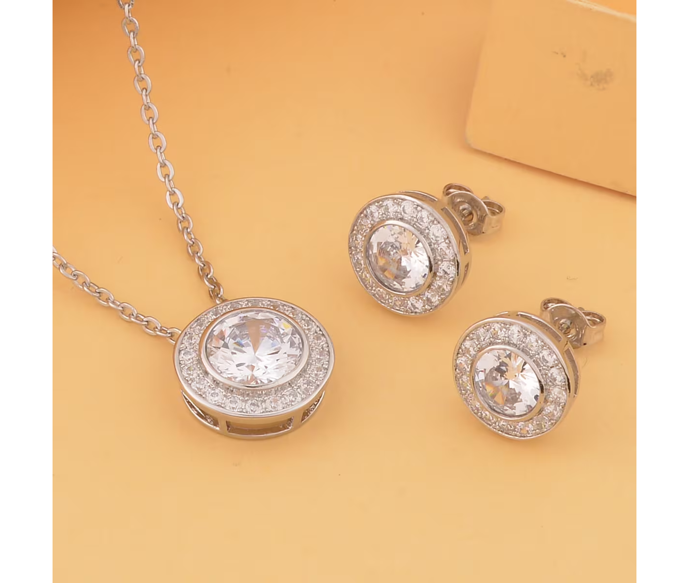 Halo Diamond Pendant & Earring Set