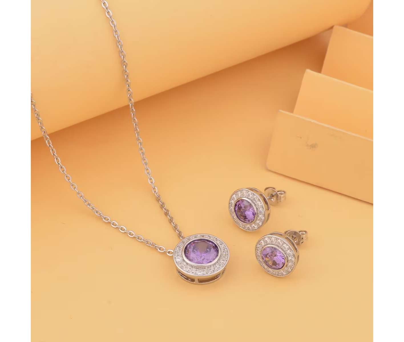 Halo Diamond Pendant & Earring Set