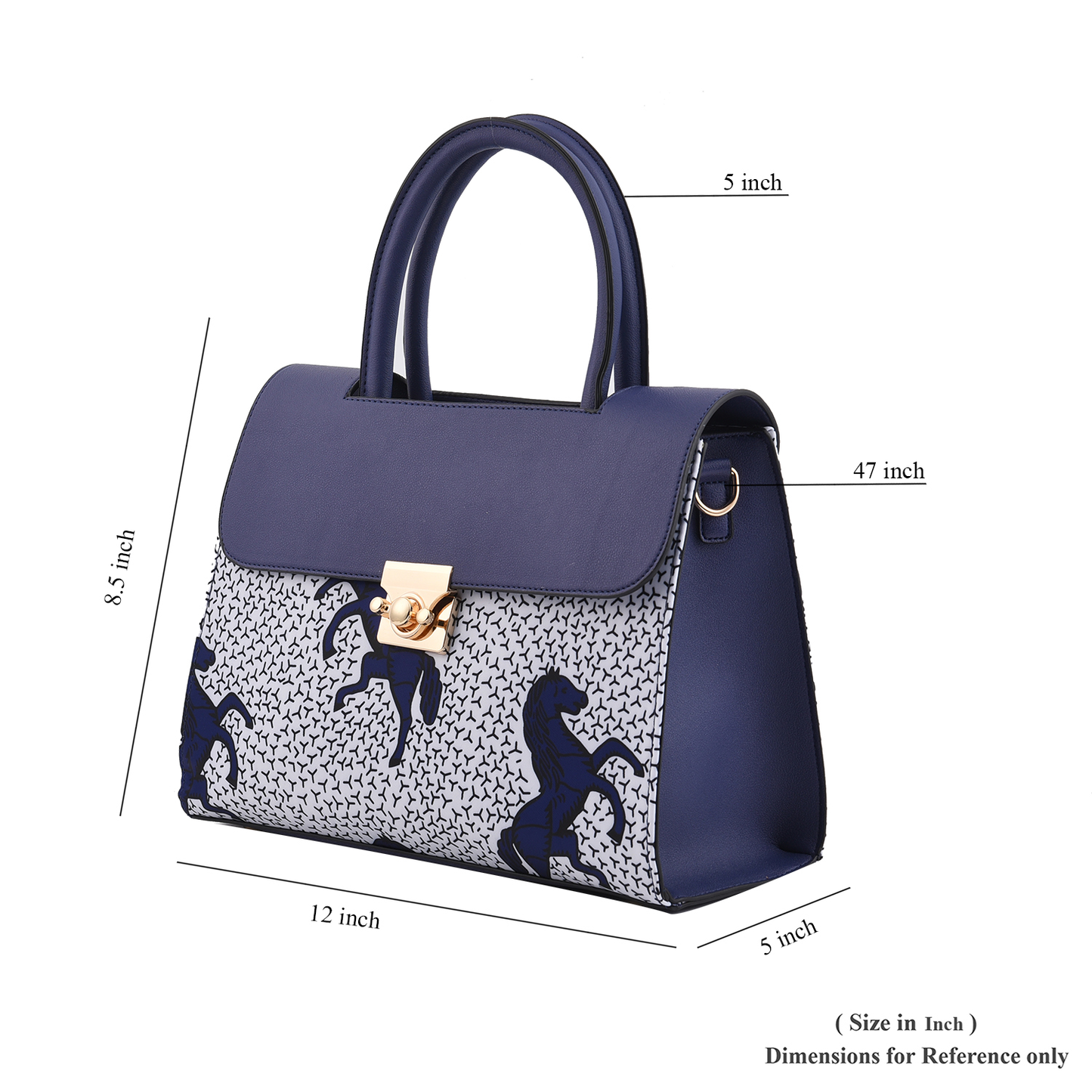 Set of 2 White and Blue Horse Pattern Nylon, Faux Leather Tote Bag and Clutch