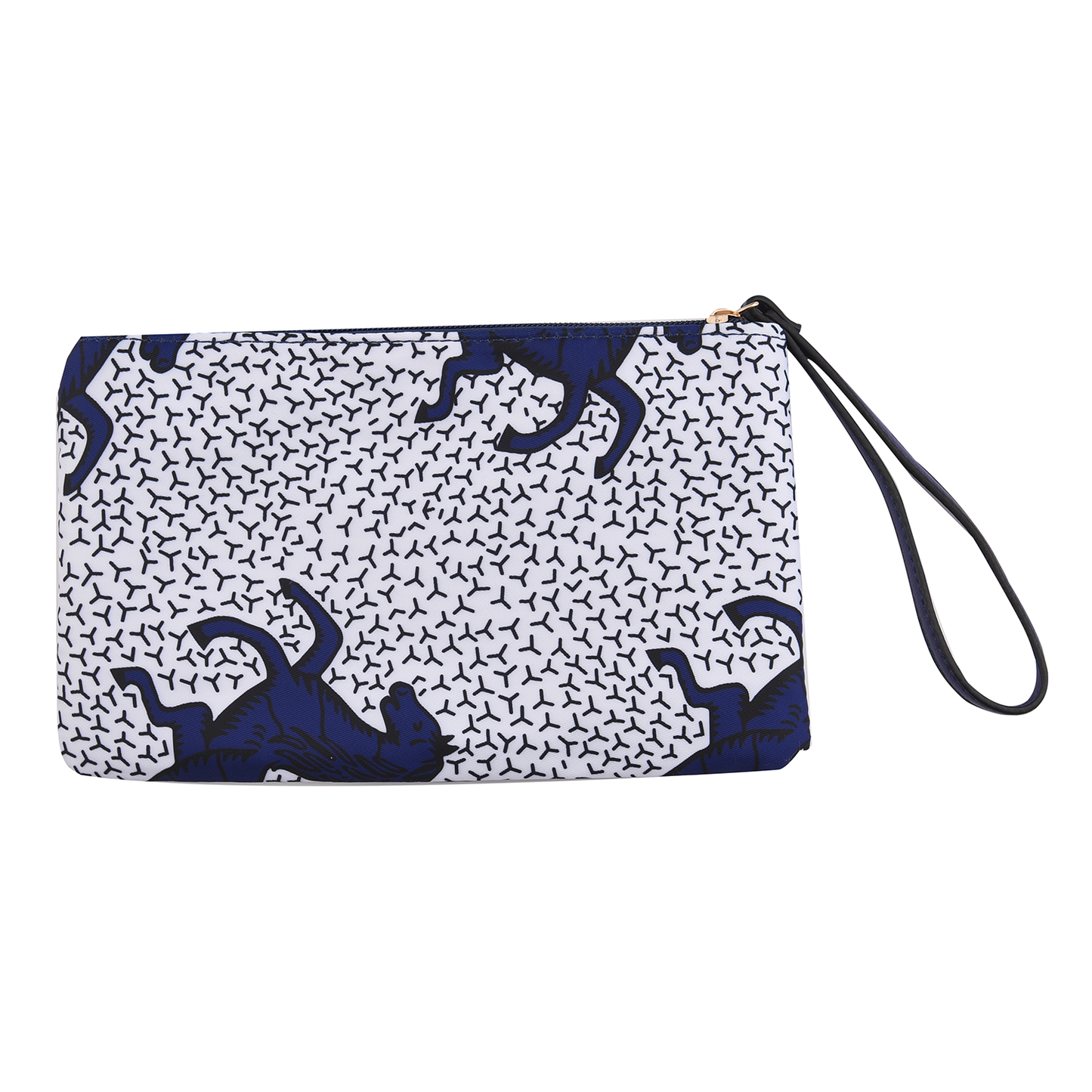 Set of 2 White and Blue Horse Pattern Nylon, Faux Leather Tote Bag and Clutch