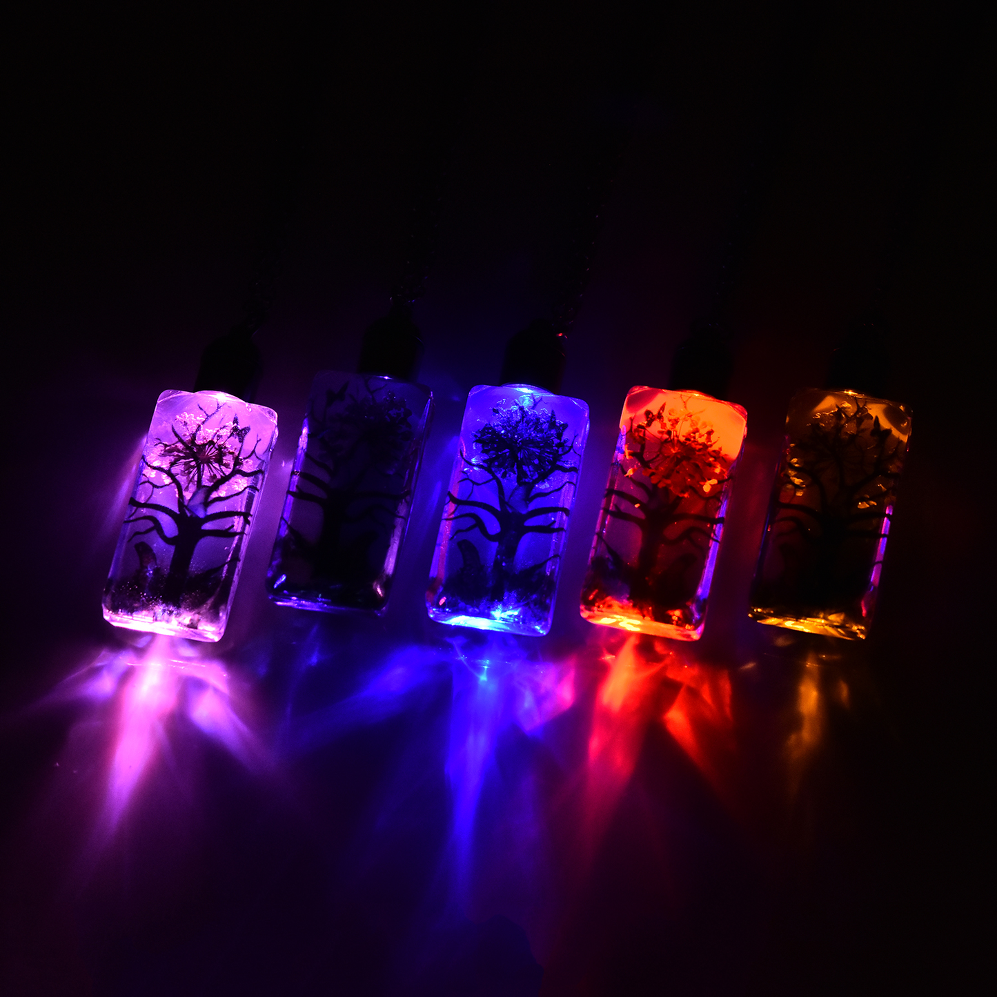White Glass LED Necklace 5pc Set