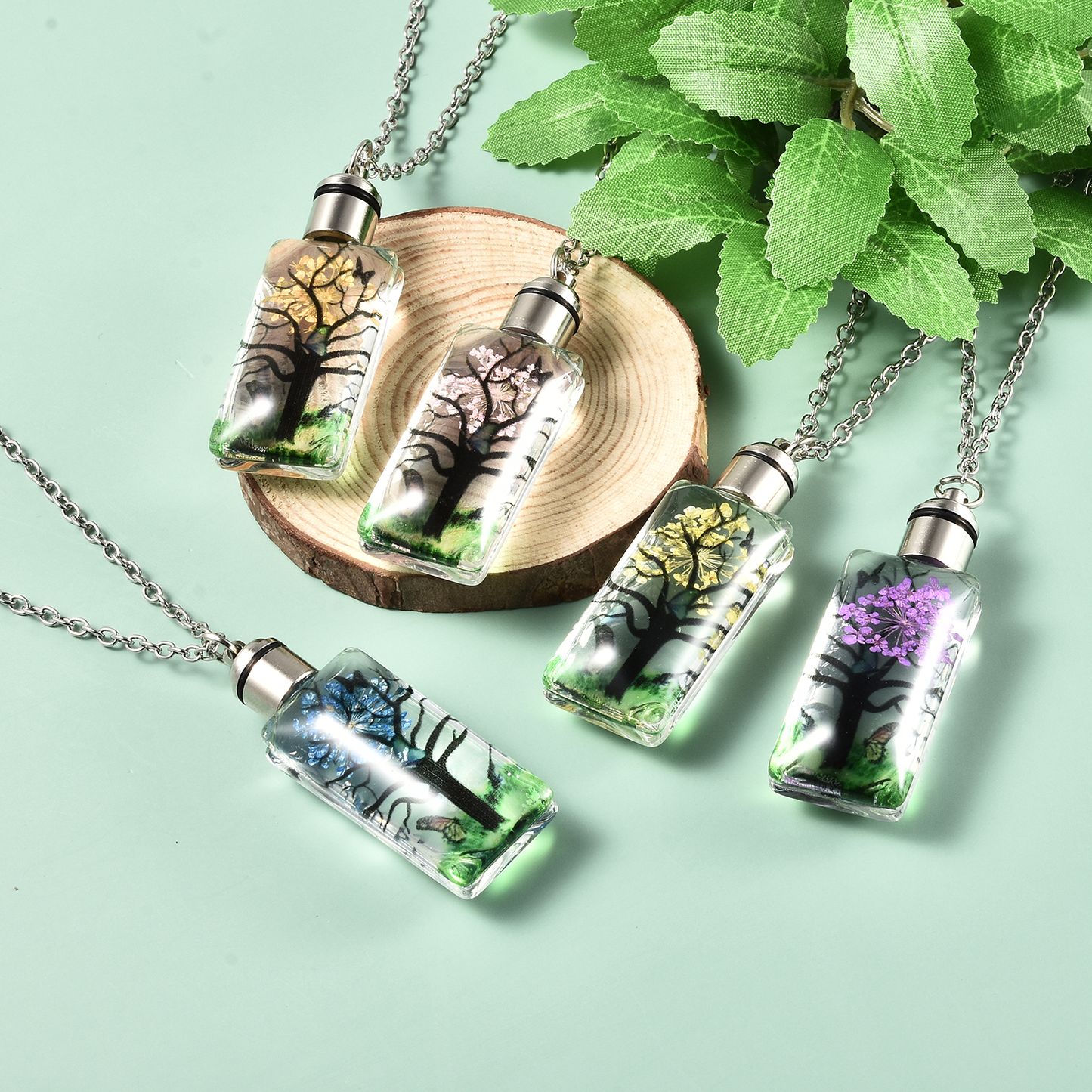 White Glass LED Necklace 5pc Set