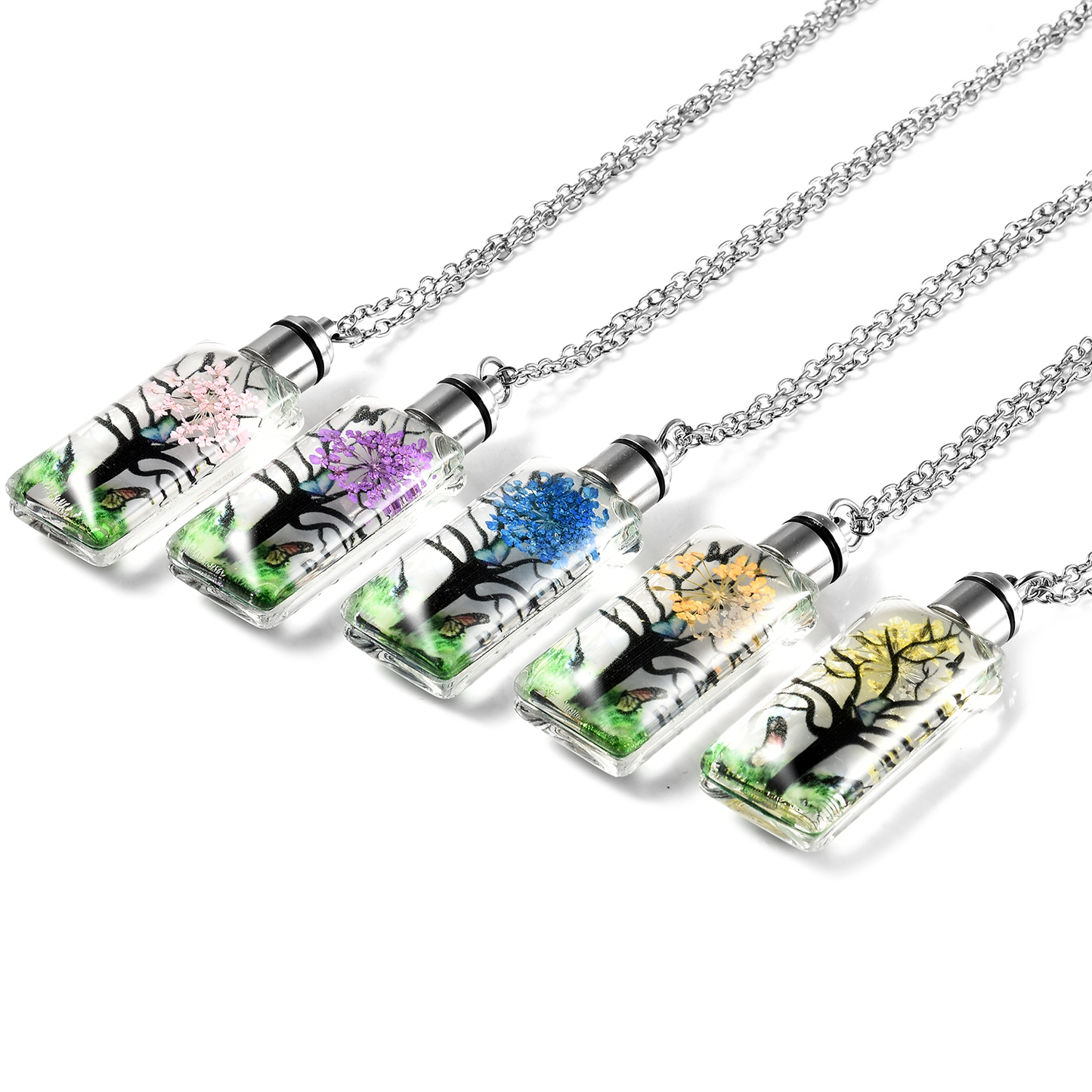 White Glass LED Necklace 5pc Set