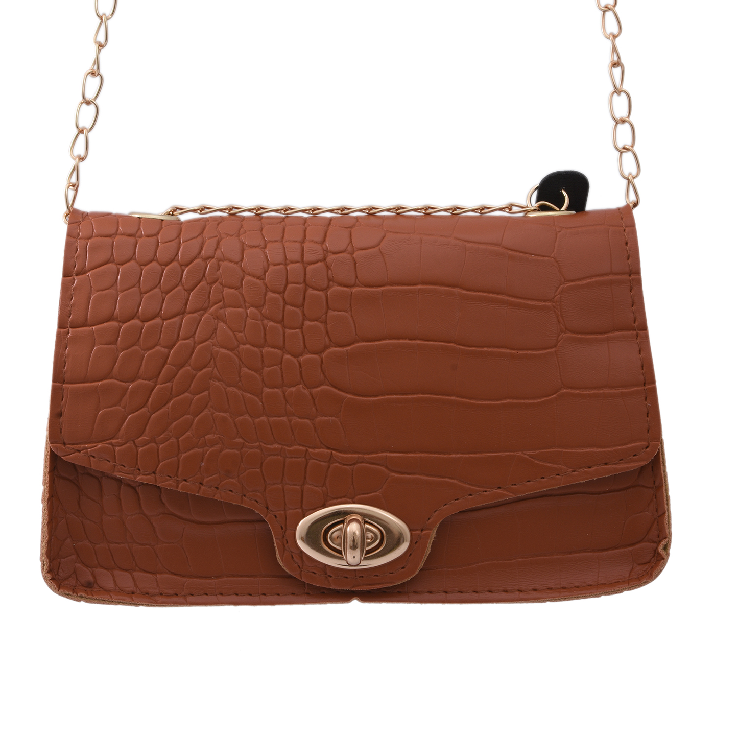 Brown Croc Faux Leather Mini Handbag