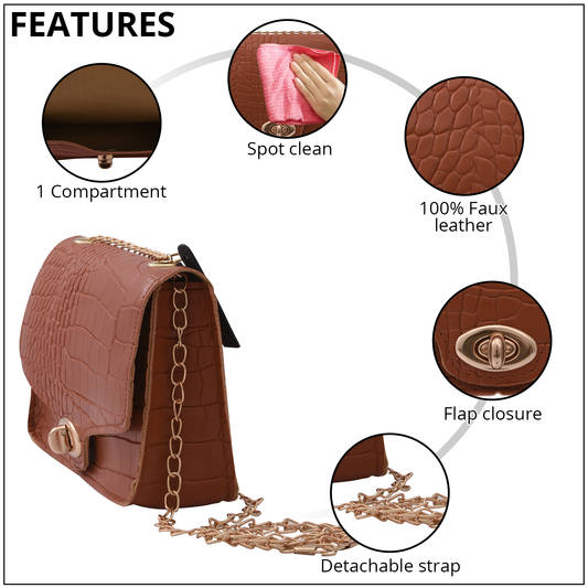Brown Croc Faux Leather Mini Handbag