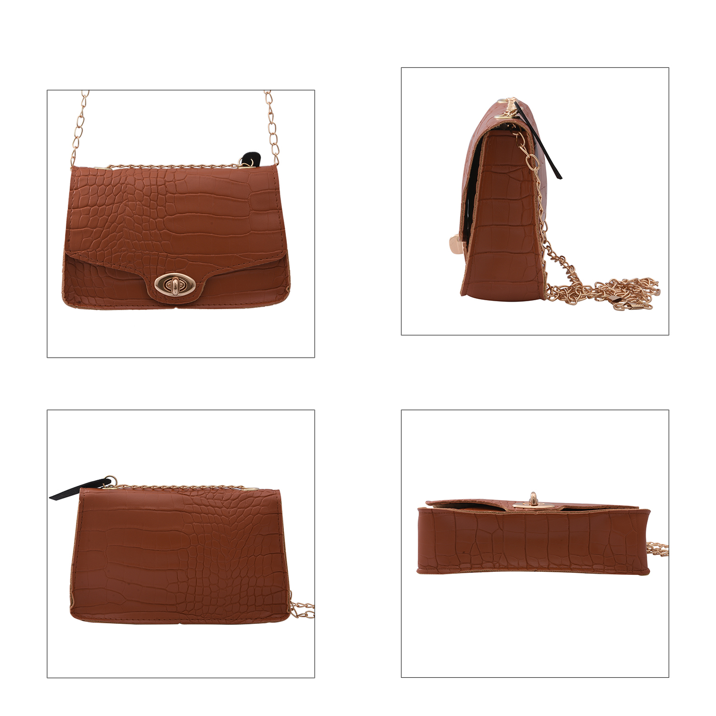 Brown Croc Faux Leather Mini Handbag