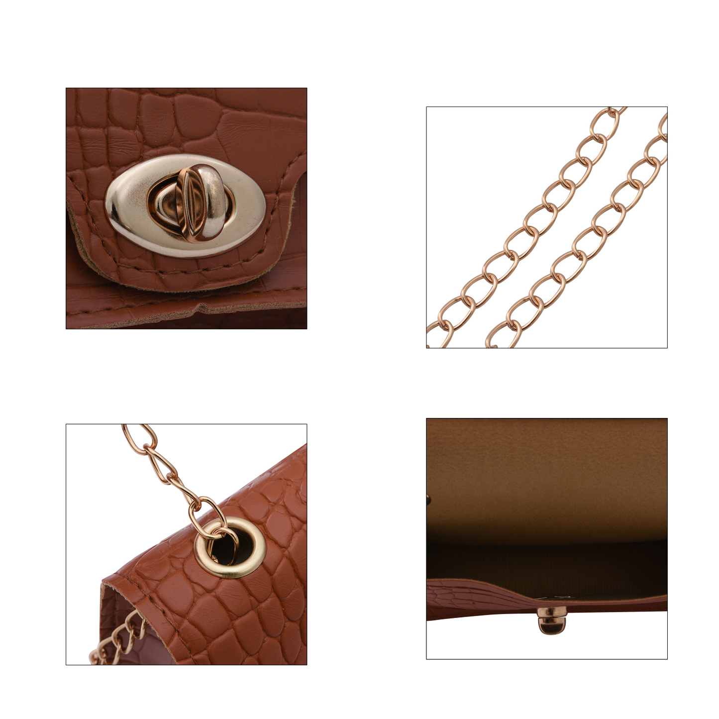 Brown Croc Faux Leather Mini Handbag