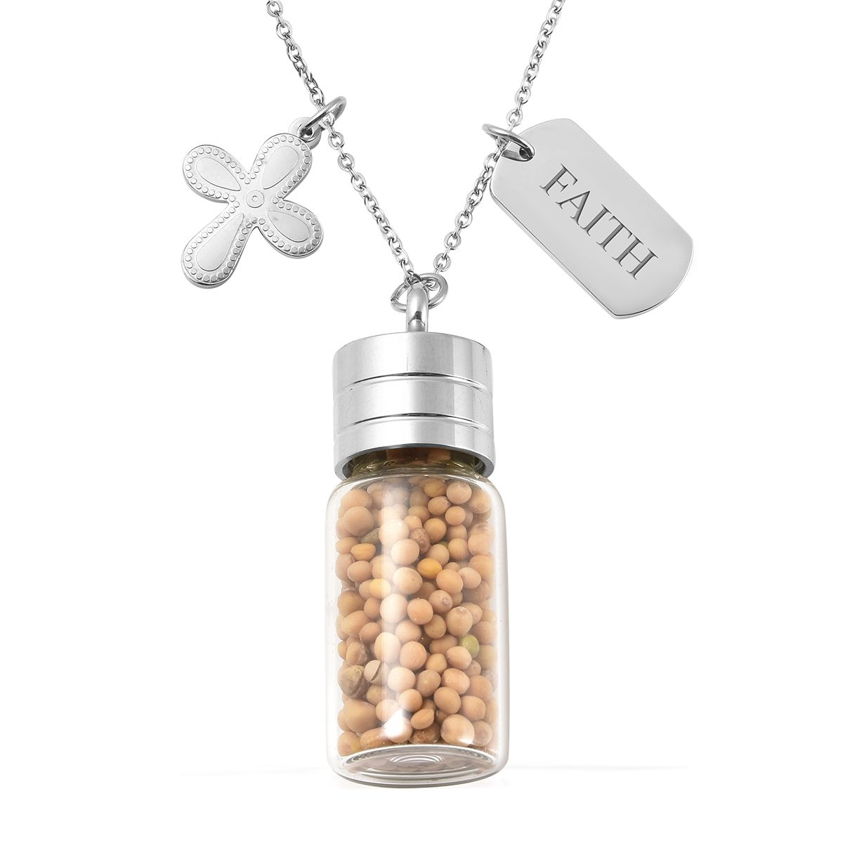 Mustard Seed Glass Bottle Charm Pendant