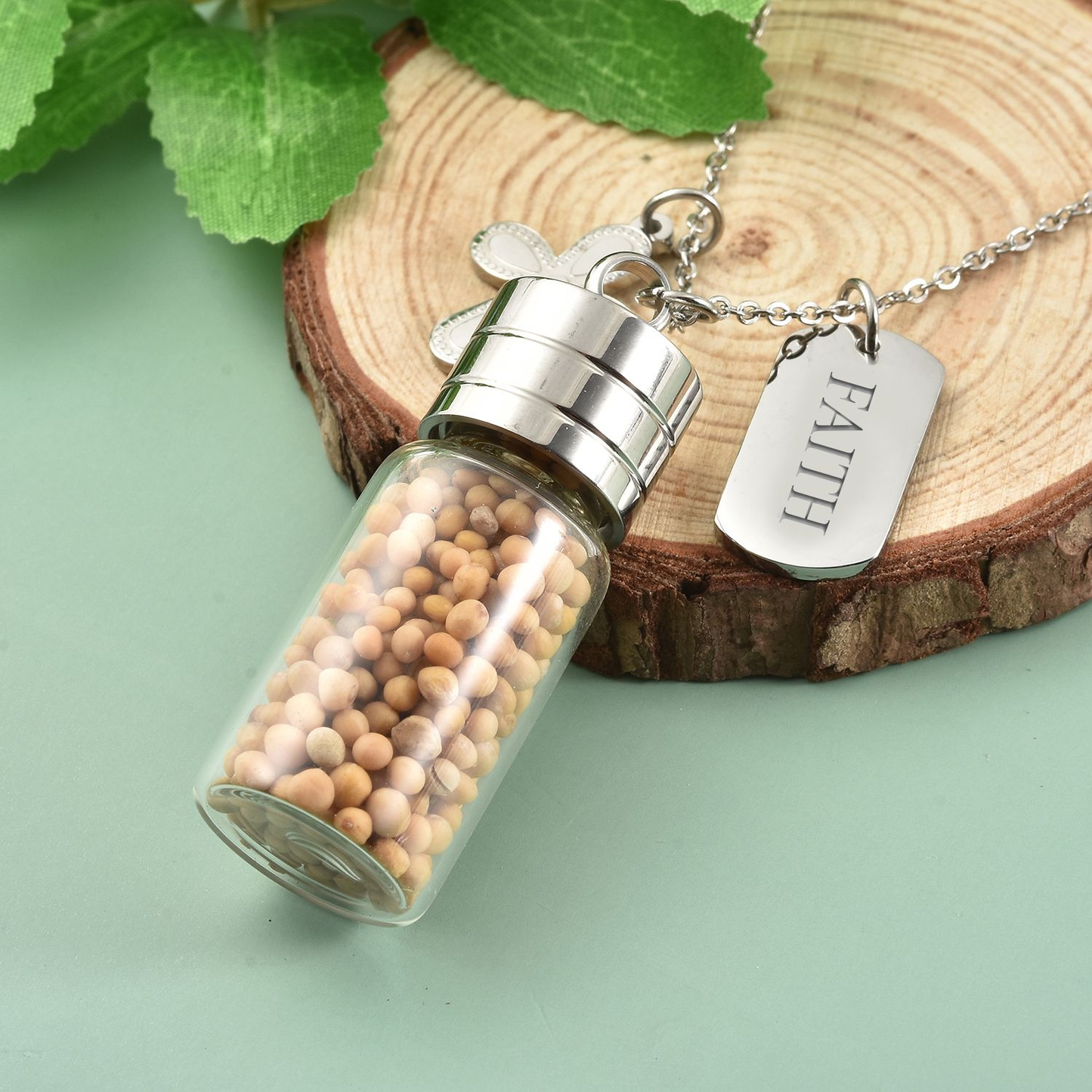 Mustard Seed Glass Bottle Charm Pendant