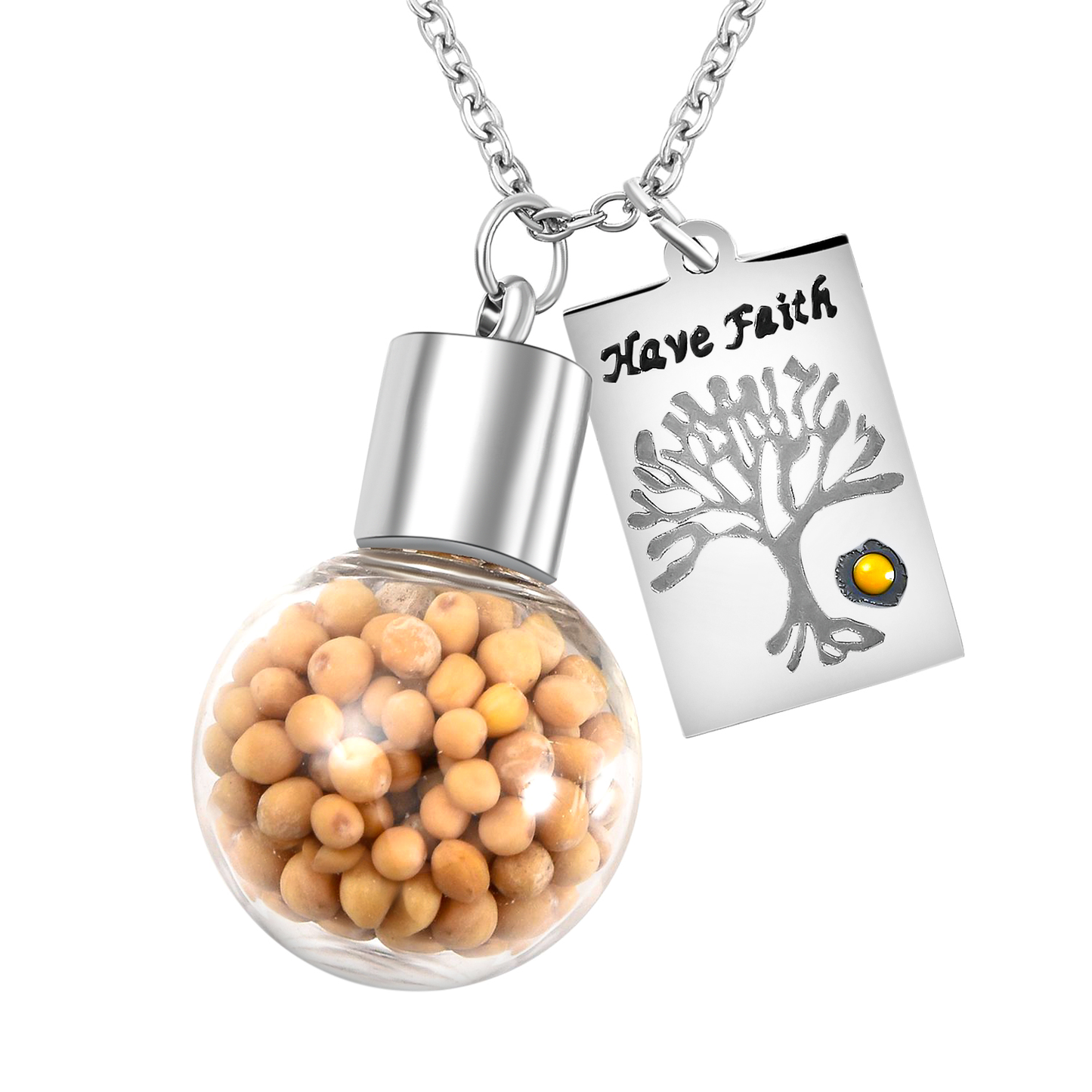 Mustard Seed Glass Bottle Charm Pendant