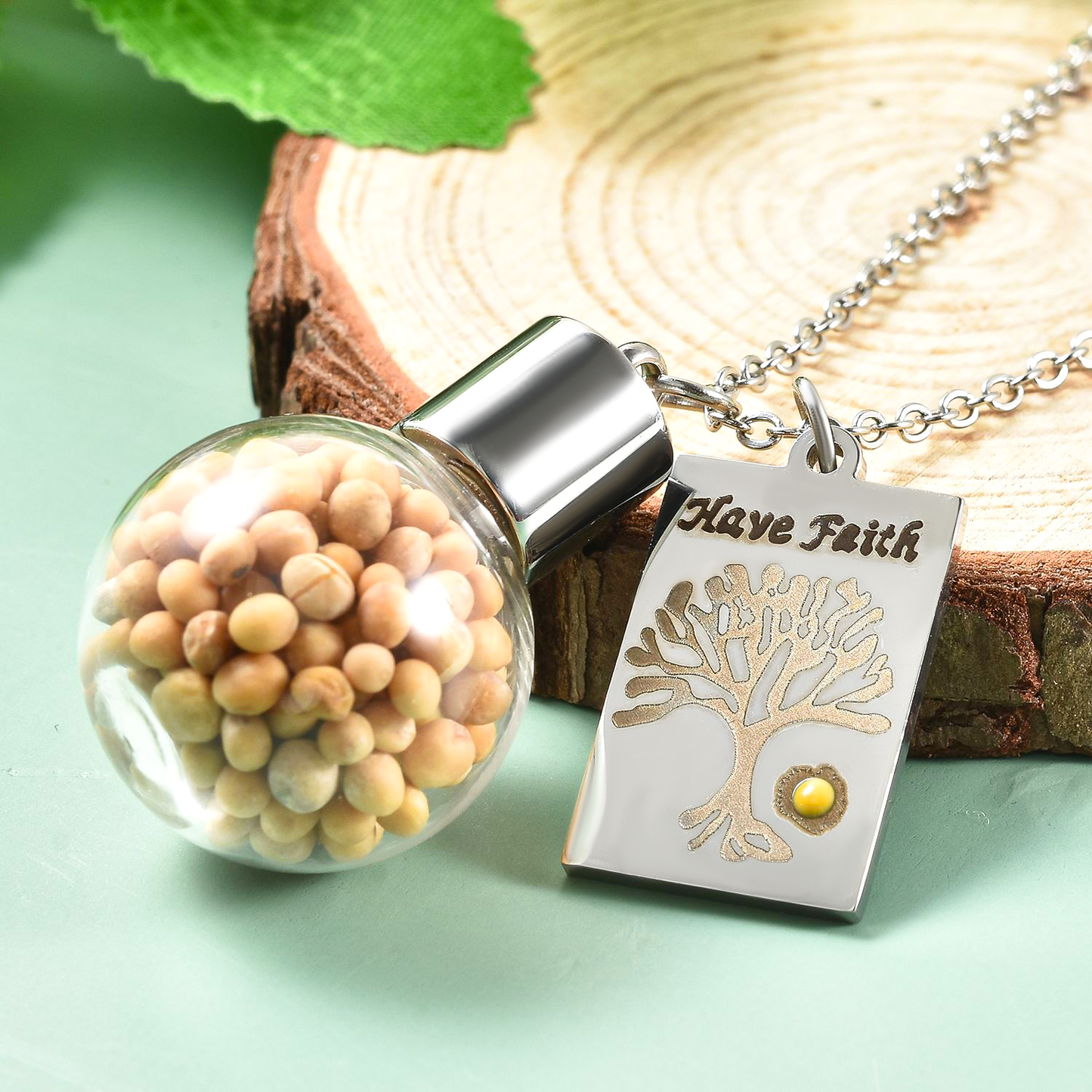 Mustard Seed Glass Bottle Charm Pendant