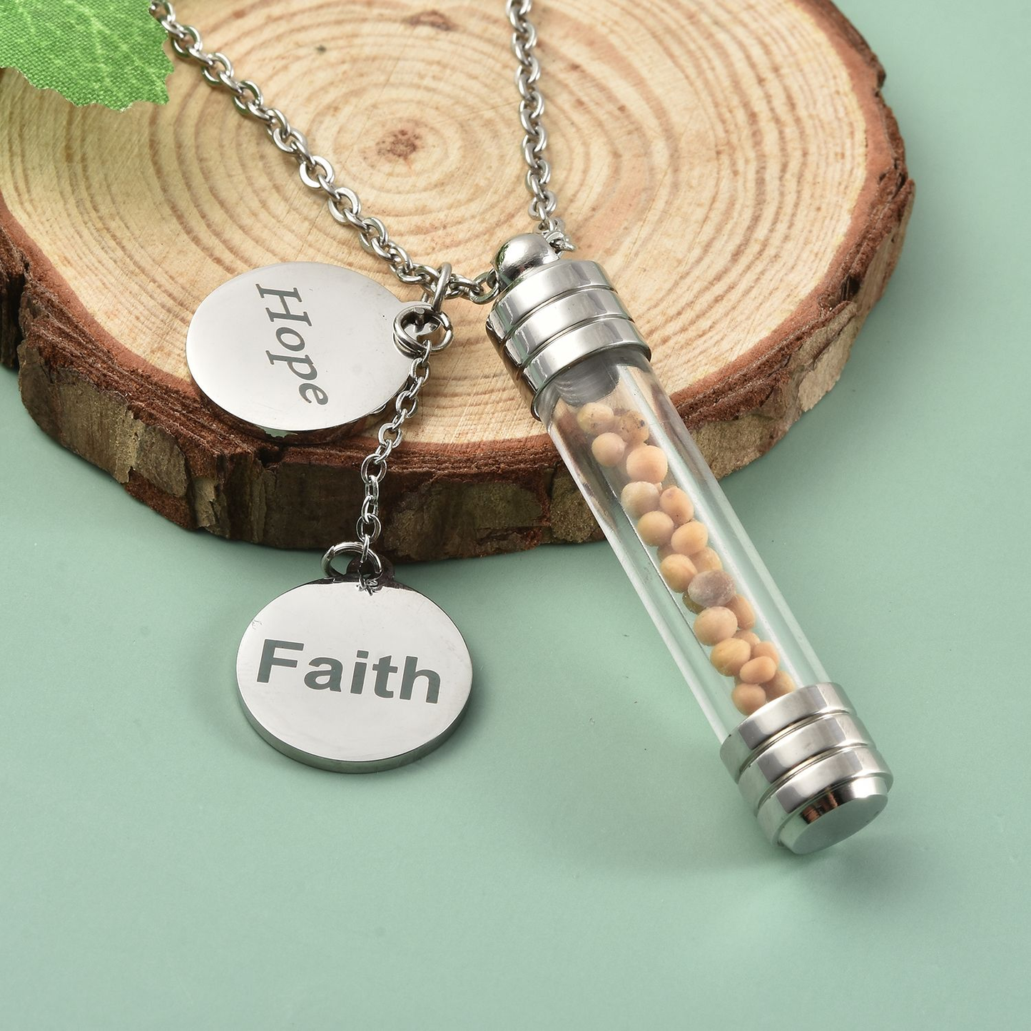 Mustard Seed Glass Bottle Charm Pendant