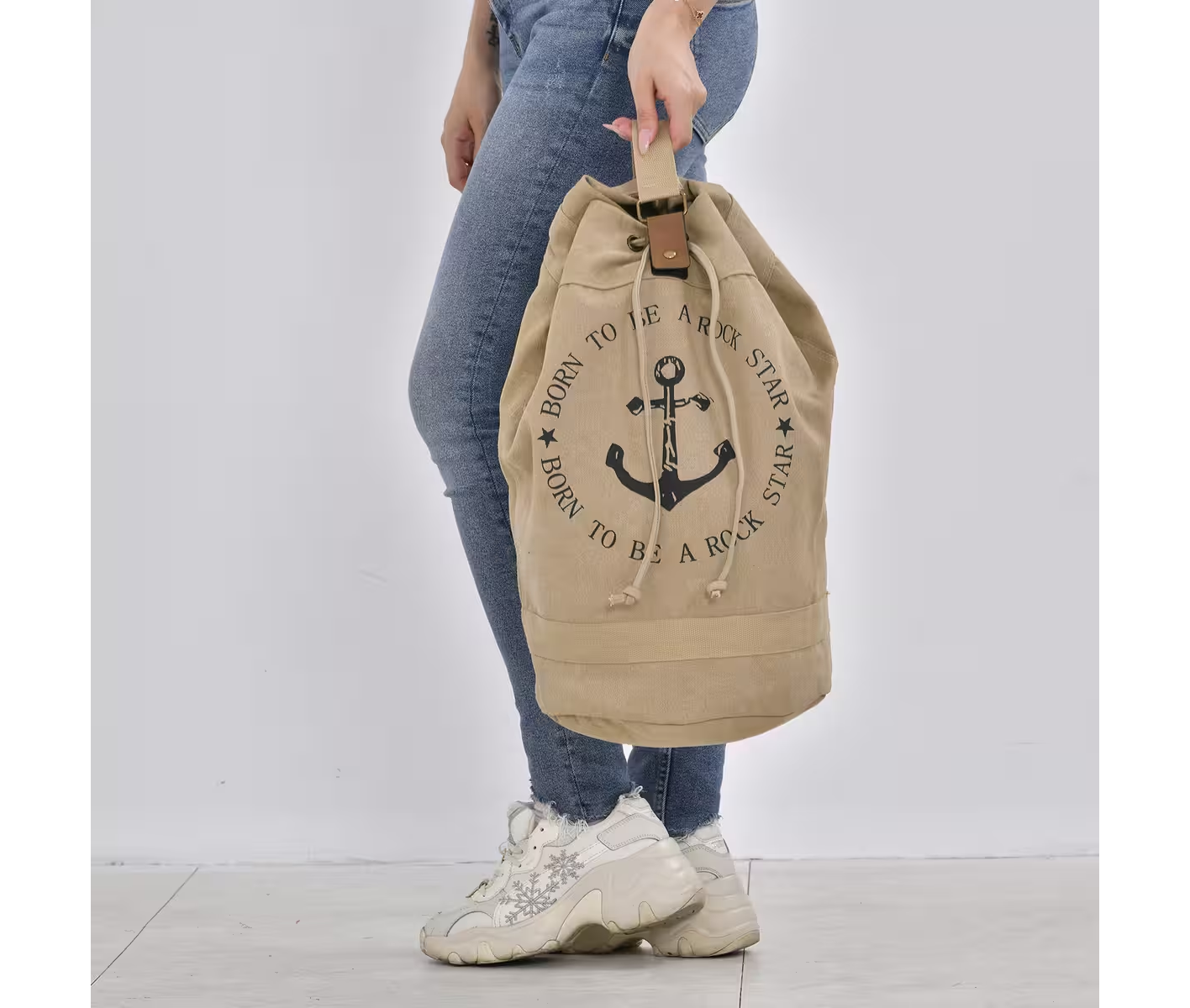 Khaki Anchor Pattern Backpack