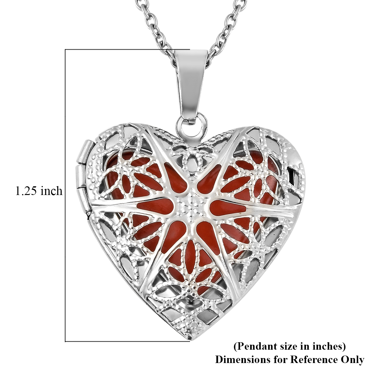Red Resin Openable Heart Pendant Necklace 20 Inches in Stainless Steel