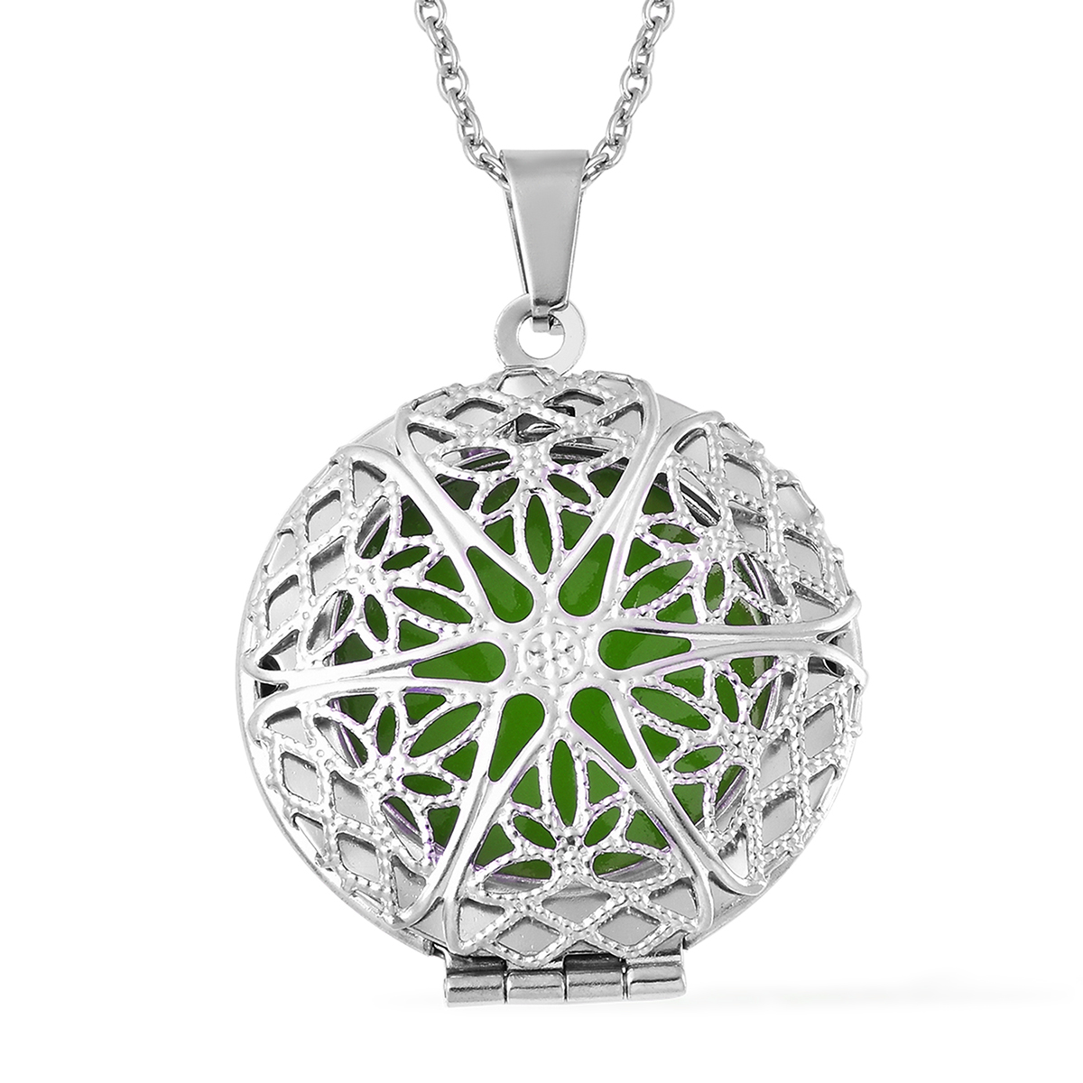 Circle Resin Openable Pendant Necklace 20 Inches in Stainless Steel