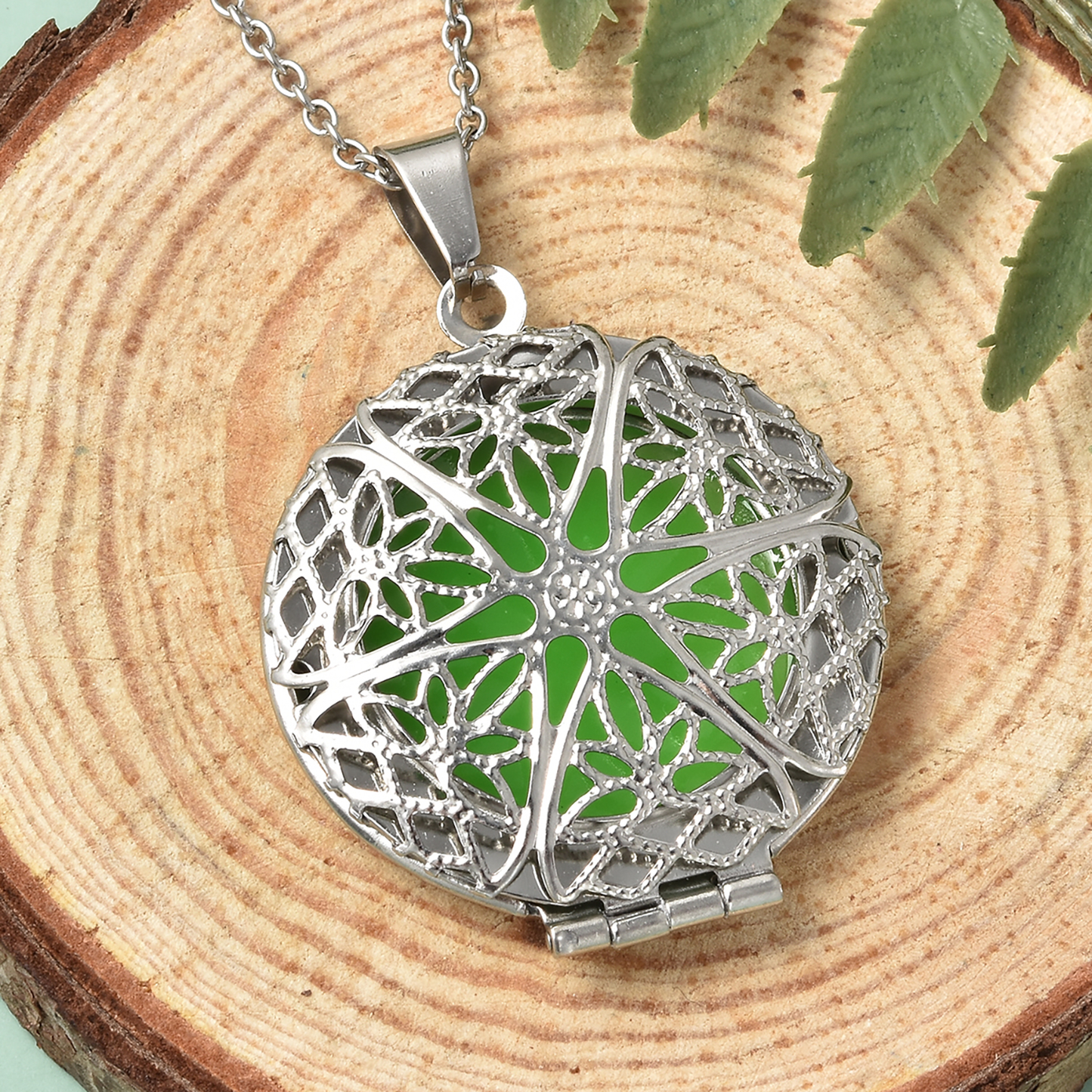Circle Resin Openable Pendant Necklace 20 Inches in Stainless Steel
