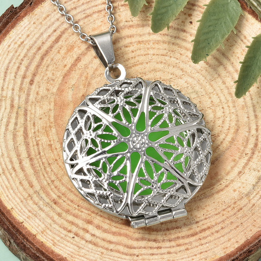 Circle Resin Openable Pendant Necklace 20 Inches in Stainless Steel