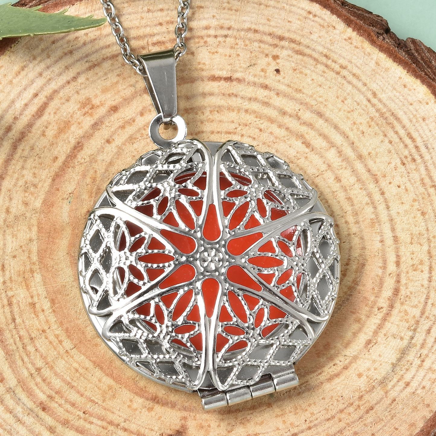 Circle Resin Openable Pendant Necklace 20 Inches in Stainless Steel