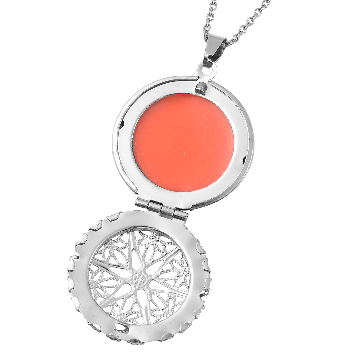 Circle Resin Openable Pendant Necklace 20 Inches in Stainless Steel