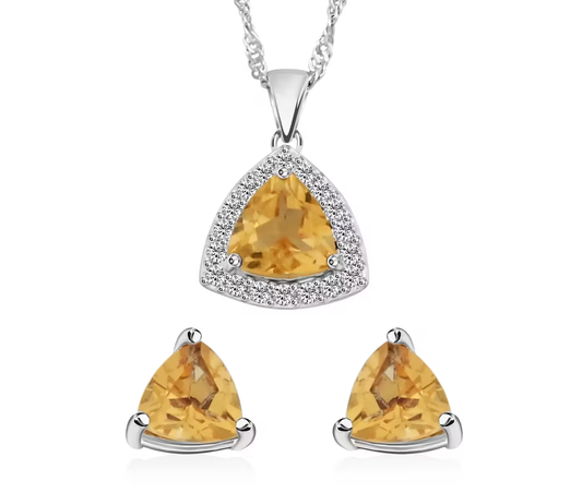 Simulated Citrine & Diamond Necklace Set